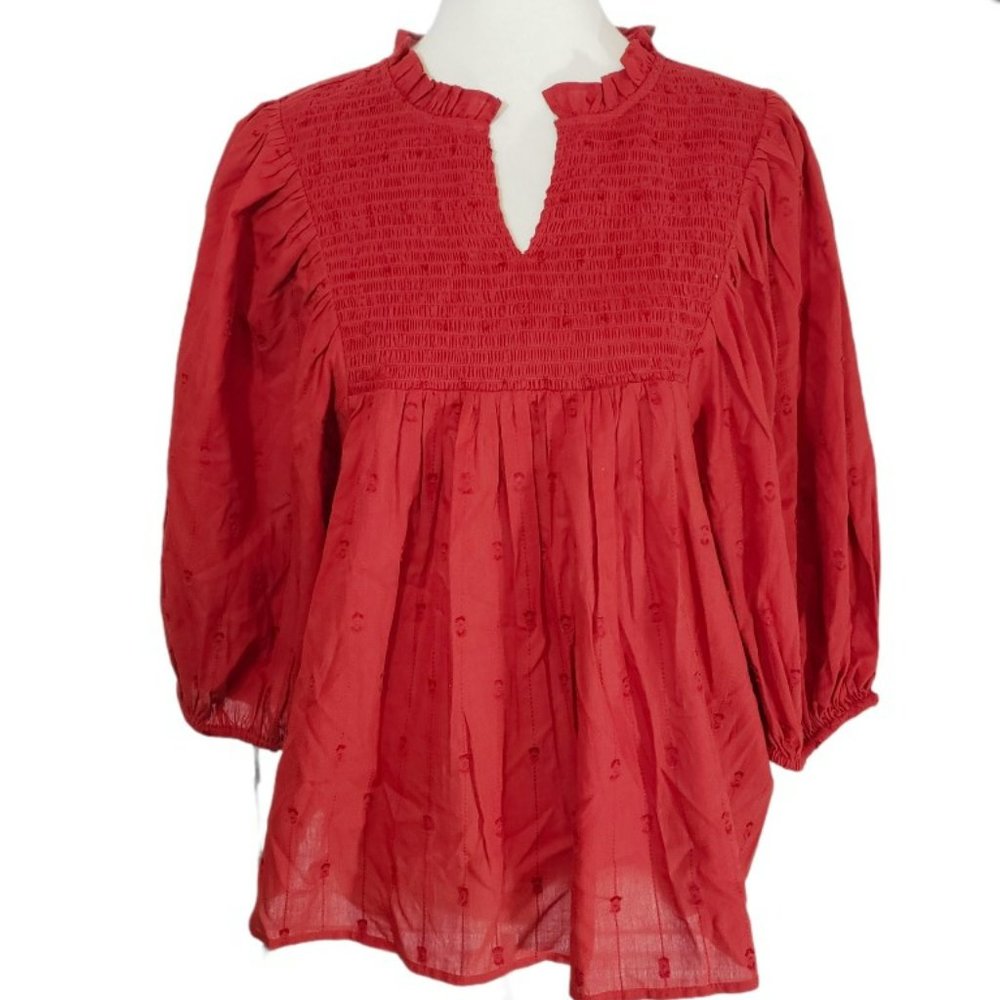 NEW Red Smocked Women's Summer Top Size L